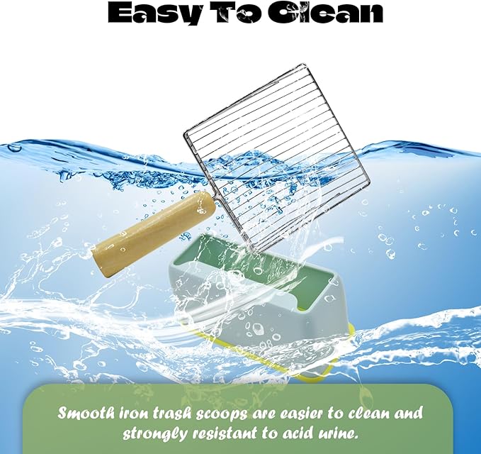 Cat Scooper for Litter Box with Holder,Kitty Litter Scoop Metal Fast Sifting Kitten Poop Shovel Stainless Steel Heavy Duty Cat Pan Scooper with Wood Handle（Blue）