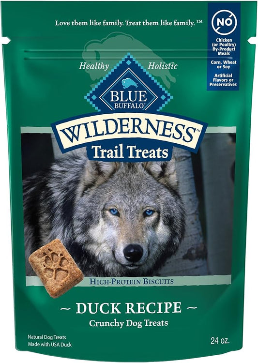 Blue Buffalo Wilderness Trail Treats High Protein Grain Free Dog Biscuits Crunchy Dog Treats, Duck Recipe, 24-oz Bag