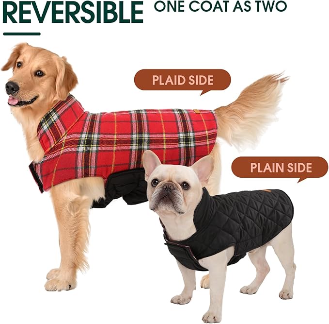 Kuoser Warm Dog Coat, Waterproof Dog Jacket for Extra Large Dogs, Adjustable Durable XL Doggie Winter Coat Reversible Cozy Puppy Cold Weather Apparel from Small to Large Breed, Bright Red XL
