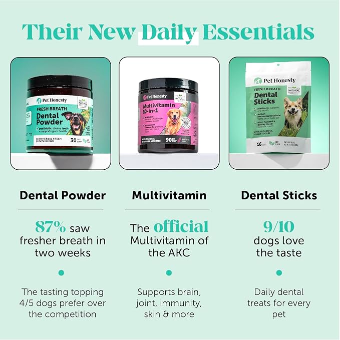 Pet Honesty Dental Health Fresh Sticks - Oral Hygiene Dental Treat for Dogs - Dental Dog Chews - Freshen Dog Breath, Reduce Plaque + Tartar - 16 Sticks