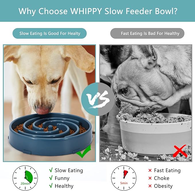 Blue Slow Feeder Maze Puzzle Bowl - Large Dog Non Slip Food Feeding Dishes for Medium Dogs, Interactive, Bloat Stop, Choking Prevention, Healthy