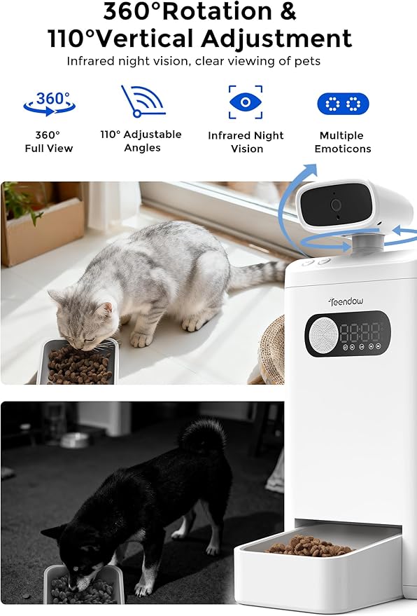 Teendow XLY-M1 Automatic Cat Feeder with Camera, 3.5L Cat Food Dispenser, AI Subscription Pet Feeder 4MP HD Video with Night Vision Timed Feeding Dry Food for Cat & Dog APP Control 5G WiFi