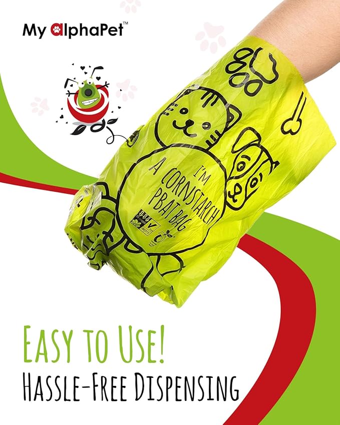 Compostable Dog Poop Bags, Cornstarch Eco-Friendly, HOME COMPOST NF T 51-800, 120 Count, Large Size Bag 9x13 Inches, 8 Unscented Refill Rolls, Leak-proof, Plantbased, GM-Free Corn