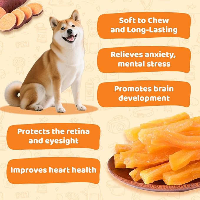 Sweet Potato Dog Treats for Small Medium & Large Dogs, Single Ingredient Healthy Natural Low Fat Dog Chews, Vegan Soft Puppy Training Snacks, Grain Free Rawhide Free Gluten Free, 10.58oz