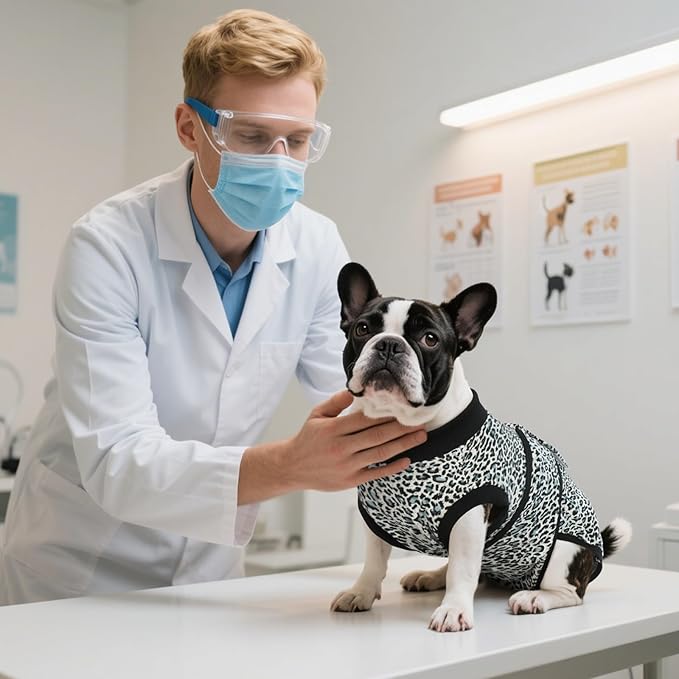 Kuoser Recovery Suit for Dogs, Comfy Dog Recovery Suit Female Doggie Onesie for Surgery, Post-Op Onesie for Female & Male Dogs, Soft Protective Wear, BlueLeopard XXL