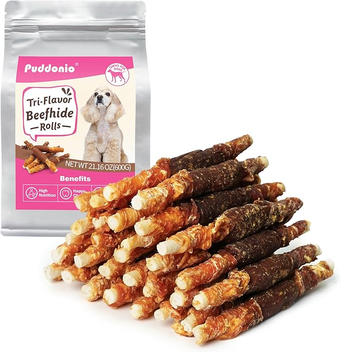 Dog Treats, Triple Flavor Rawhide Sticks, Chicken Duck and Chicken Liver Wrapped Rawhide Dog Chews, Suitable for Medium and Small Dogs, 21.16 oz