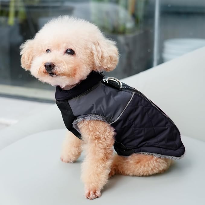 Warm Fleece Dog Coats for Medium Dogs,D-Rings Waterproof Puppy Jacket for Cold Winter,Black XL