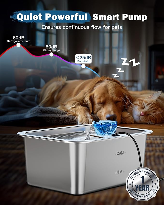 Large Dog Water Fountain Stainless Steel,3 Gallon Extra Big Pet Water Fountain for Large Dogs with 4 Filters,Automatic Dog Bowl Dispenser,Easy to Clean,Quiet Pump