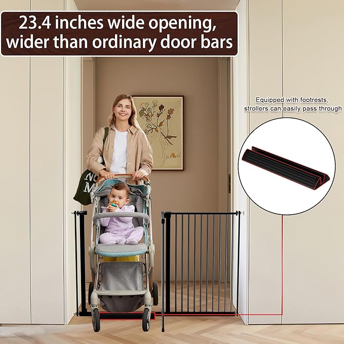 DEARBB Extra Wide Baby Gate Ultra Narrow Spacing 30.11-73.42" Pressure Mounted Double Lock Swing Auto Close Walk Through Metal Safety Pet Gate for Stairs and House Doorway Kitchen,Black 49.8-53.74"