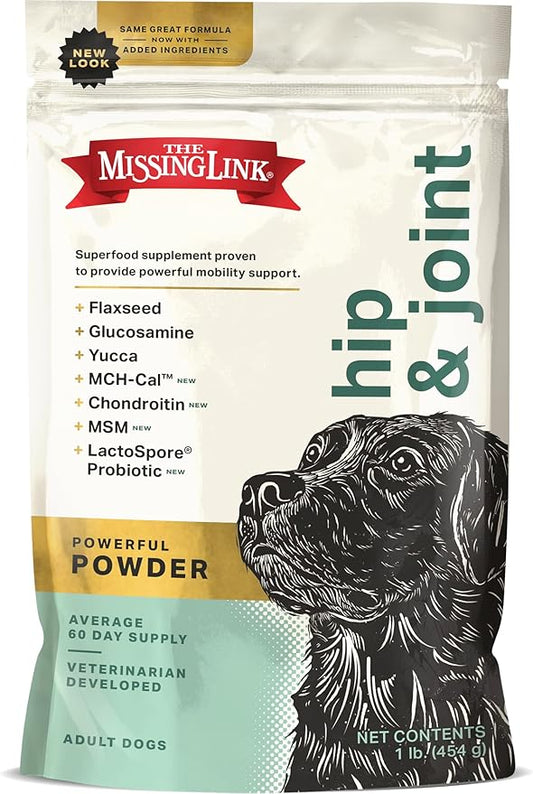 The Missing Link Hip & Joint + Probiotics Supplement 1lb Bag - Superfood Powder for Dog Cartilage & Bone Health, Joint Mobility & Flexibility