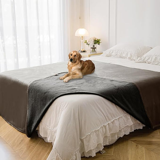 Waterproof Blanket for Bed Protection, Washable Dog Blankets for Couch, Soft Reversible Pet Throw Furniture Protector Cover for Sofa-82"x108",Light Brown+Dark Brown