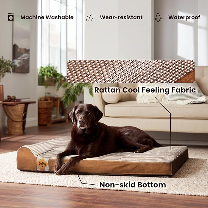 Laifug Orthopedic Memory Foam Dog Bed with Durable Water Proof Liner and Removable Washable Cover (Large (40"x25"x6"), Brown)