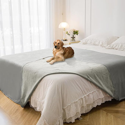 Waterproof Blanket for Bed Protection, Washable Dog Blankets for Couch, Soft Reversible Pet Throw Furniture Protector Cover for Sofa-82"x108",Light Grey+Dark Grey