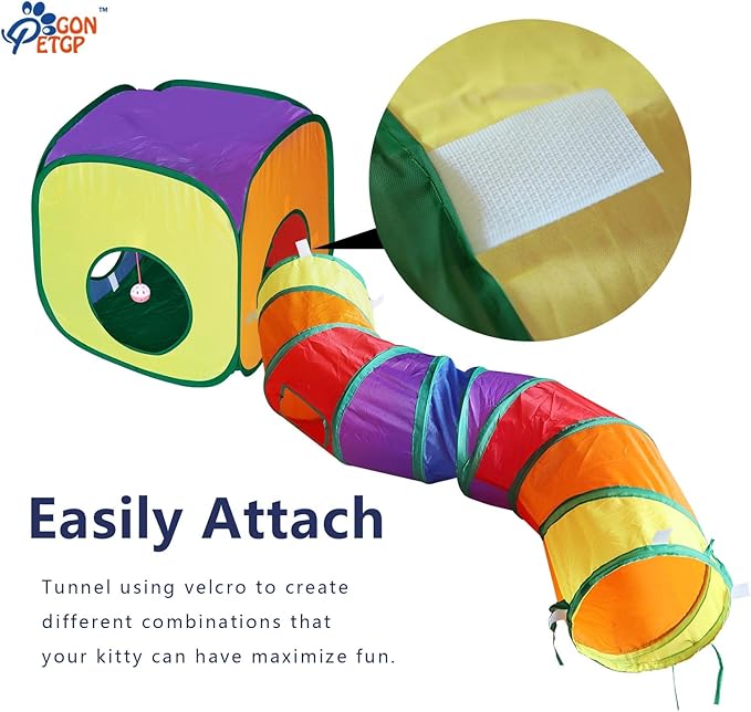 Cat Tunnel and Cubes Combo, Indoor Cat Tunnels with Play Ball, Interactive Crinkle Collapsible Tent and Cubes, All in One Set of 3