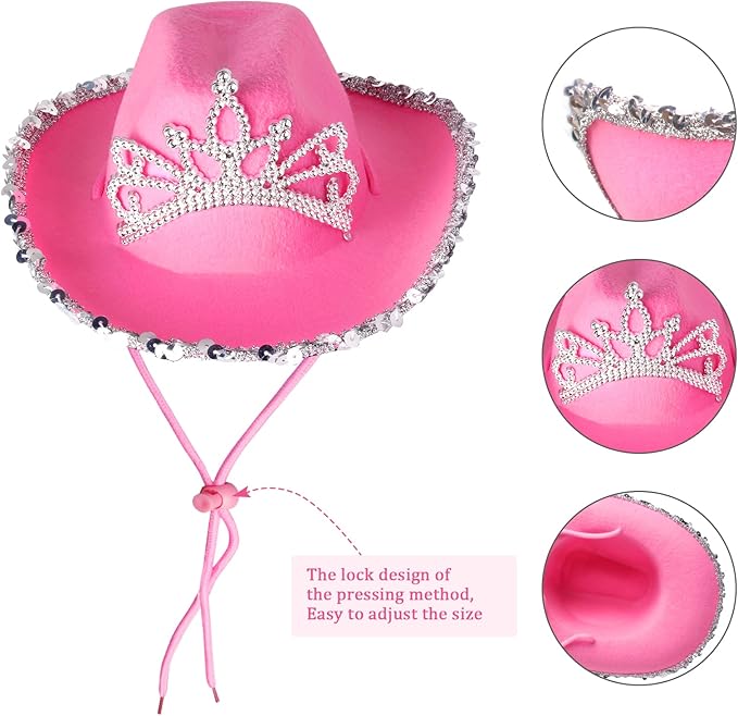 Yewong Pet Pink Cowboy Hat Costume Accessory Set Dog Cat Size Pink Cowgirl Princess Hat with Crown Tiara Bandana/Scarf Sunglasses for Cat Puppy Western Costume Daily Wearing Photo Props