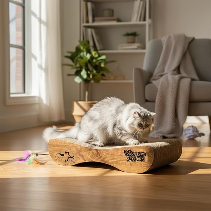 2 in 1 Cat Scratcher Lounge, Premium Cat Scratching Board, Cat Scratcher Set, Scratch-Resistant Cat Scratching Post Large (27.5L X 9H in.) and Small (24.5L X 6H in.), Corrugated Cardboard