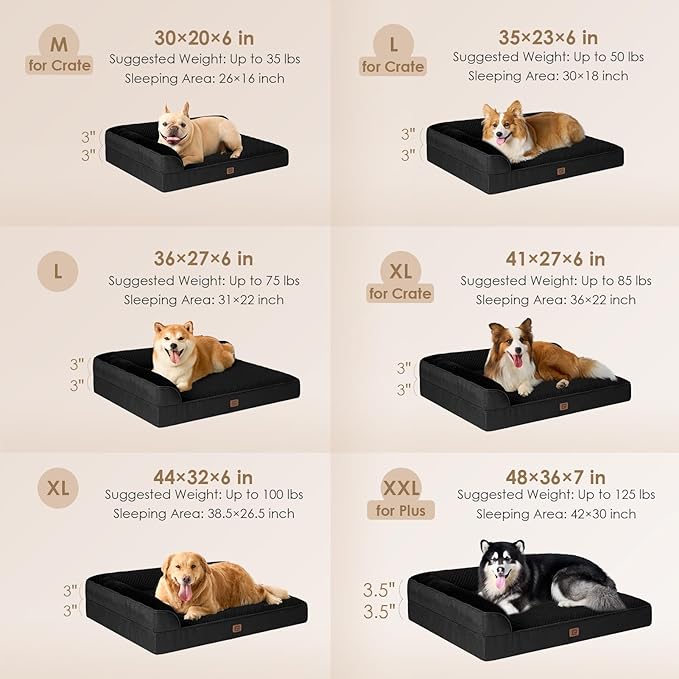 EHEYCIGA Memory Foam Dog Bed XXL, Giant Dog Bed Orthopedic with Washable Removable Cover, Waterproof Pet Bed Couch for Jumbo Dogs, 48x36x7 Inches, Black