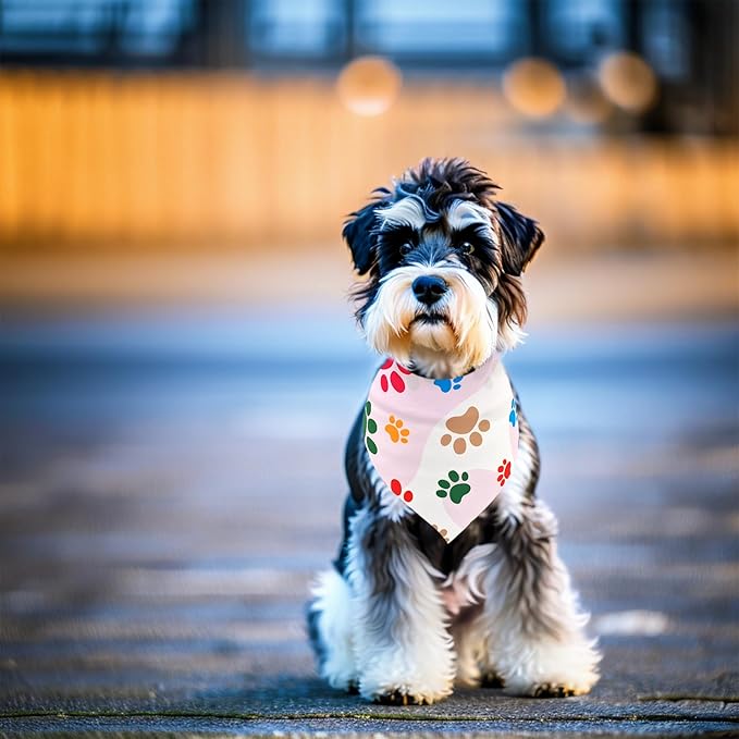 7 PCS Small Dog Bandanas Paw Print Hemming Seam Edge Dogs Bandana for Medium Cats Large Scarfs Party Grooming M