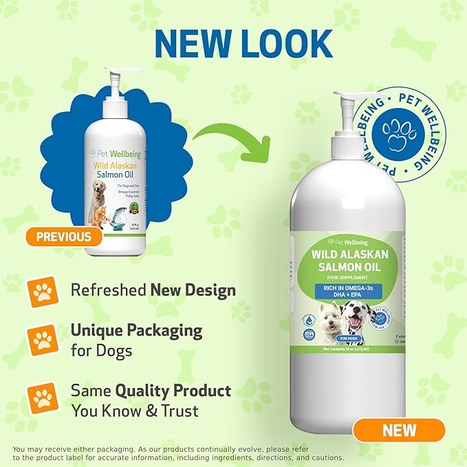 Pet Wellbeing Wild Alaskan Salmon Oil for Dogs - Wild-Caught, Cold-Processed, Daily Omega-3 Fish Oil for Healthy Coat and Skin, Joint Mobility and Strength - EPA, DHA - 16 fl oz (473 ml)
