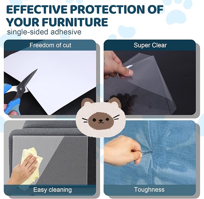 Cat Scratch Furniture Protector 17x11.8 in,10 Pack Self-Adhesive Single Side Couch Protector from Cat Claws, Furniture Protectors from Cats, Anti Scratch Sticky Tap, No Pins