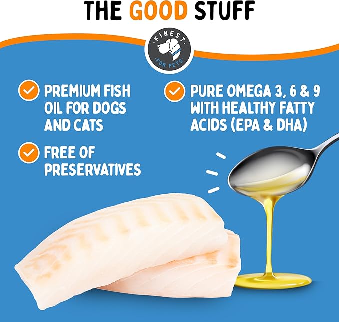 Omegease Fish Oil for Dogs & Cats - Finest for Pets Omega 3 for Cats & Dogs - Supplement for Skin & Coat, Itching, Shedding, Joints & Immune Health - 100% Pure Omega Fish Oil with EPA & DHA (32 oz)