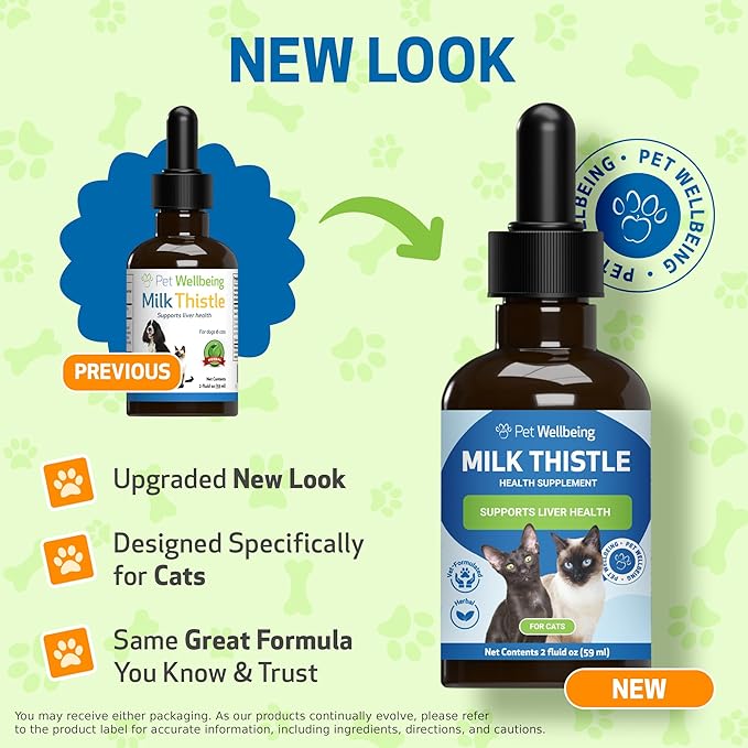 Pet Wellbeing Milk Thistle for Cats Organic Herb, Milk Thistle Liver Detox Support - Pet Wellbeing Vet-Formulated Holistic Supplement - 2oz (59 ml)