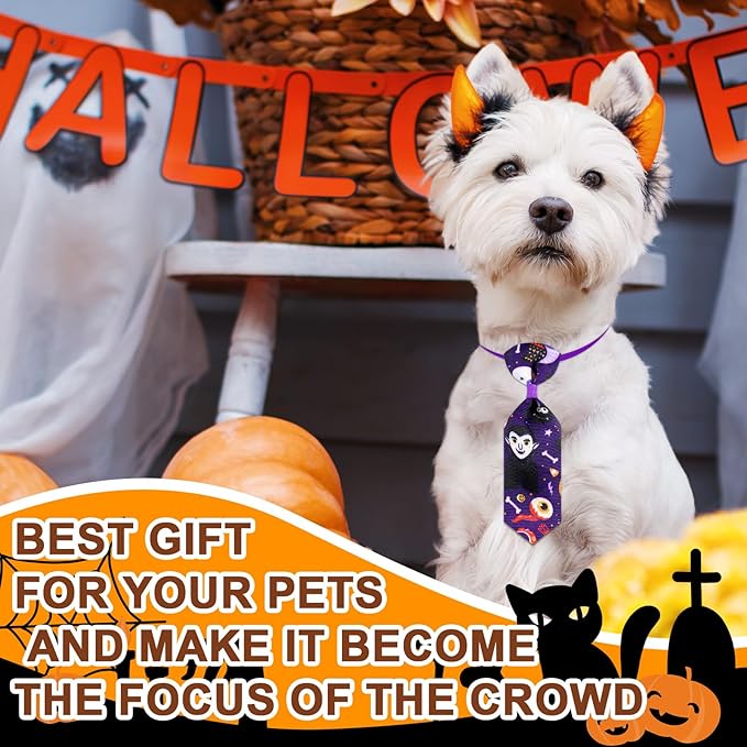 Eccliy 50 Pcs Halloween Dog Bow Ties Halloween Dog Collars Adjustable Puppy Hair Bows Neckties Set Pumpkin Ghost Pet Bow Ties Collar for Puppy Small Medium Large Pets