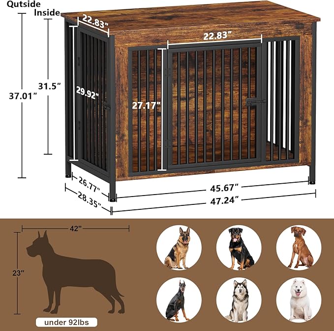 EasyCom Dog Crate Furniture for 1 or 2 Dogs, Heavy Duty Single/Double Dog Crates for Small/Medium/Large Dogs, Dog Kennel Furniture Indoor as TV Stand, Extra Large Size 47.24" L(65-92 Pounds), Brown