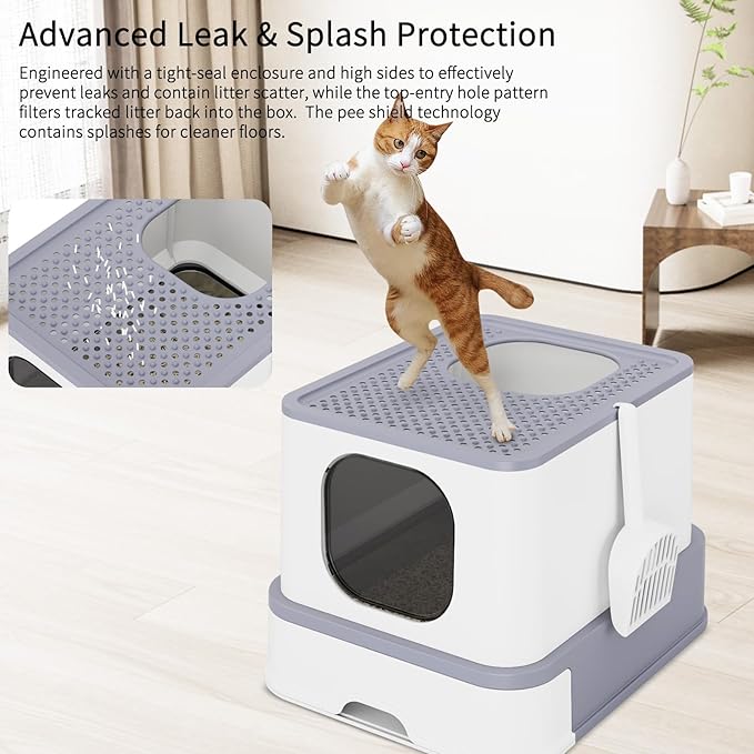 RIZZARI Stainless Steel Cat Litter Box: Large Leak-Proof Odor-Free Design - XL Gray - for Indoor Cats Pet Owners Solution