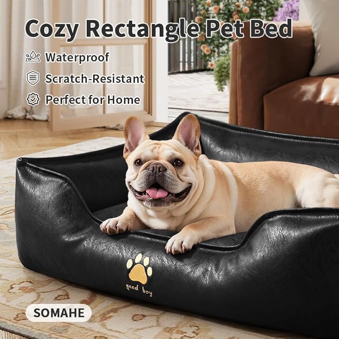 Premium Leather Cat Bed for Indoor Cats Premium Small Dog Bed Pet Nest with Anti-Slip Base Ultra Soft Texture for Comfortable Rest 24 × 18 × 9 inch Black