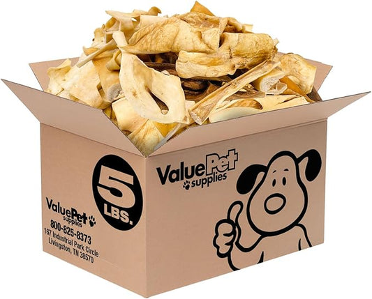 ValueBull Beef Cheek Slices, Long Lasting Dog Chews, Varied Sizes, Shapes, & Colors, 5 Pound Bulk Pack - Long Lasting Dog Chews, Rich in Collagen, Single Ingredient, Cleans Teeth