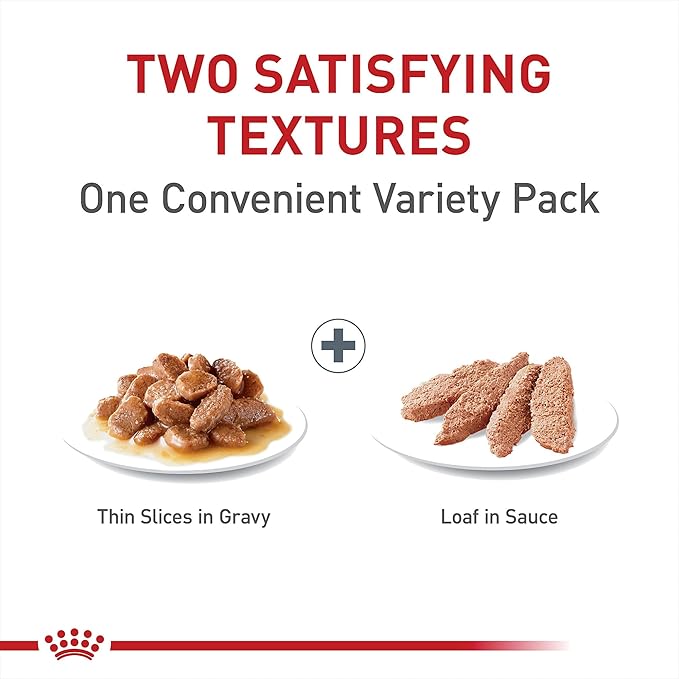 Royal Canin Feline Health Nutrition Adult Instinctive Adult Thin Slices in Gravy and Loaf in Sauce Variety Pack Cat Food, 3 oz (Pack of 12)