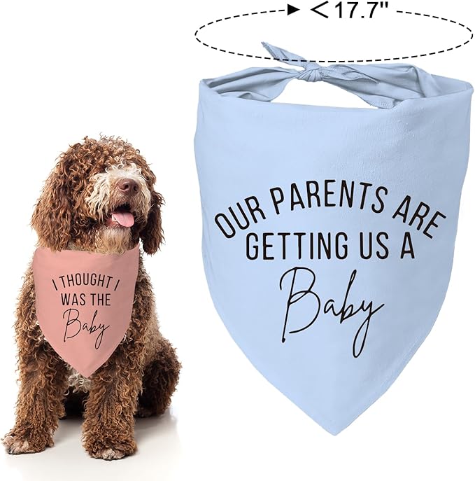 2 Pack Dog Bandanas for Pregnancy Announcement, Cute Adjustable Pet Bandana Scarf for Small Medium Large Dogs, Gender Reveal Puppy Accessories, Soft Breathable Fabric for Puppy Cats(Blue&Pink)