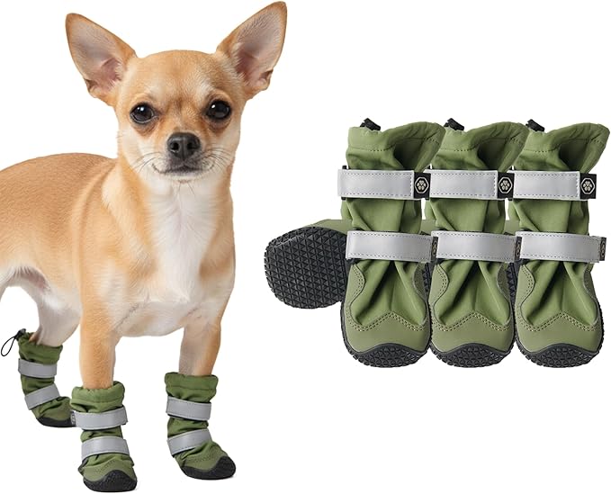 Spark Paws Dog Shoes, Waterproof Dog Boots for Medium to Large Dogs, Non Slip, Breathable Dog Booties and Paw Protectors - 4PCS Doggie Hiking Boots with Reflective Straps - Green - Size 2