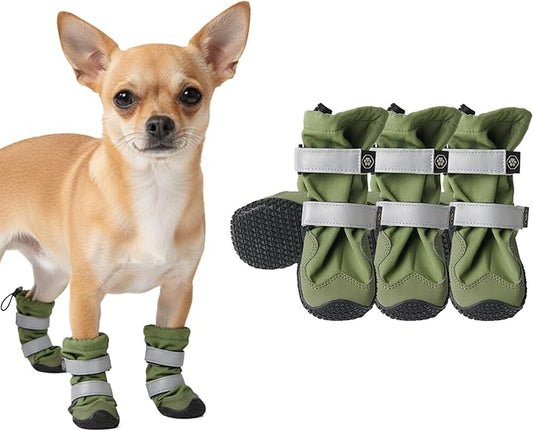 Spark Paws Dog Shoes, Waterproof Dog Boots for Medium to Large Dogs, Non Slip, Breathable Dog Booties and Paw Protectors - 4PCS Doggie Hiking Boots with Reflective Straps - Green - Size 2