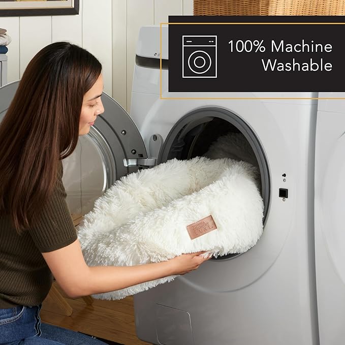 TOWN & COUNTRY LUXE CuddleTown Fuzzy Solid Donut Pet Bed, Soft, Cozy & Calming, Non-Slip Bottom, 100% Machine Washable, Cream, Small 24"x24"x7" Round