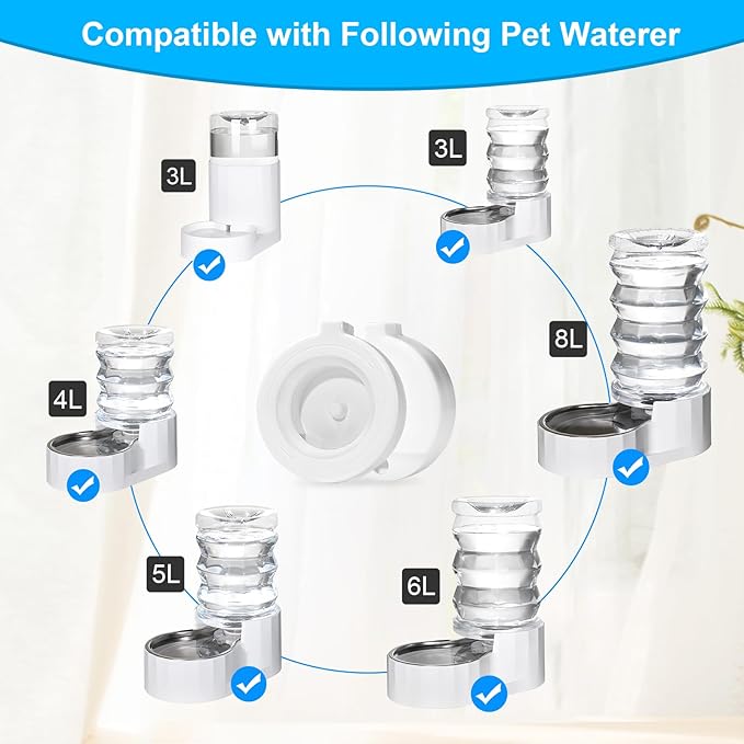 8-Pack Replacement Filters for 3L/3.6L/4.6L/6L/8L Gravity Pet Water Dispenser, Dog Water Filter Replacement, Triple Filtration Pet Fountain Filter, Water Feeder Filter for Cat and Dog