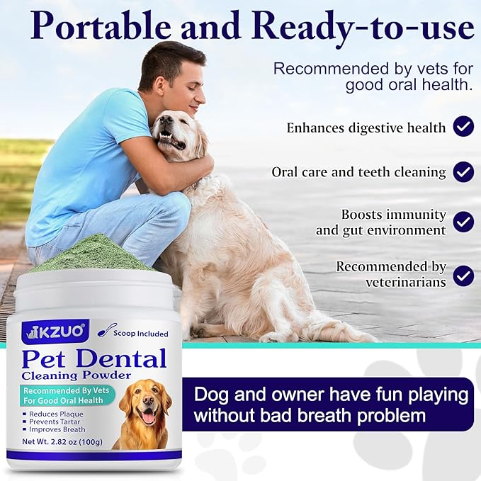 Dog Teeth Cleaning Powder - Dog Dental Powder - Targets Tartar & Reduces Plaque & Bad Breath - Teeth Cleaning Made Easy Eliminate - Formulated for Small, Medium, Large Dogs (2PCS)