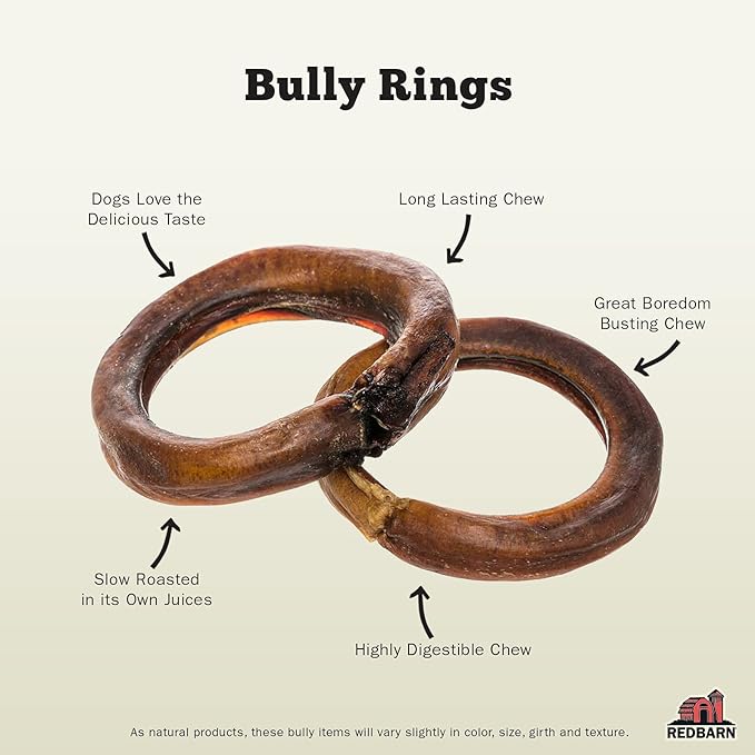 Redbarn Pet Products All-Natural 4" Bully Stick Rings for Dogs - Premium Grain-Free & Rawhide-Free Single Ingredient Long Lasting Low Odor Dental Treat for Chewers - 3 Count