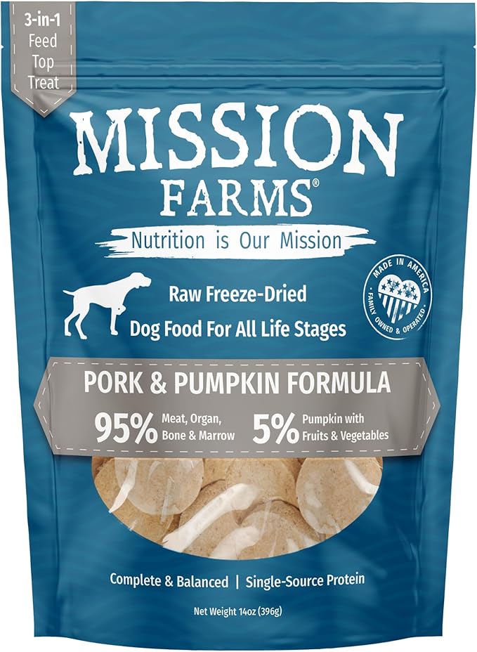 Mission Farms Freeze-Dried Raw Dog Food Pork & Pumpkin Complete & Balanced for All Life Stages, 14 oz