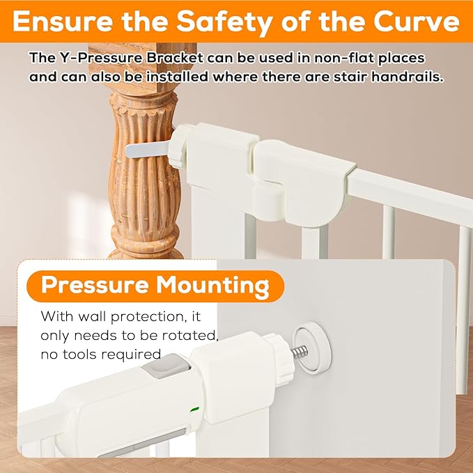 29.5-59.8" Baby Gate for Stairs, Baby Safety Essentials, Auto Close Gate for Doorways, Easy Install Pressure Mounted Dog Gate Indoor, Pet Gates for Dogs, White