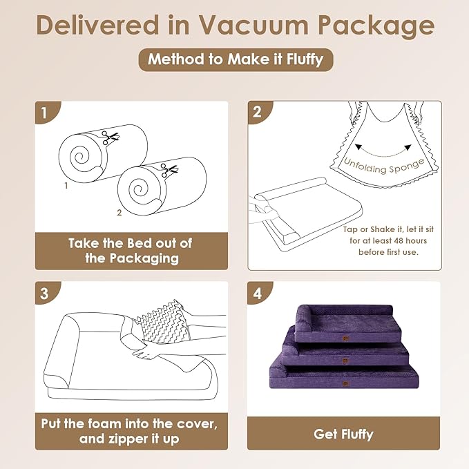 EHEYCIGA Memory Foam Dog Bed XXL, Giant Dog Bed Orthopedic with Washable Removable Cover, Waterproof Pet Bed Couch for Jumbo Dogs, 48x36x7 Inches, Purple