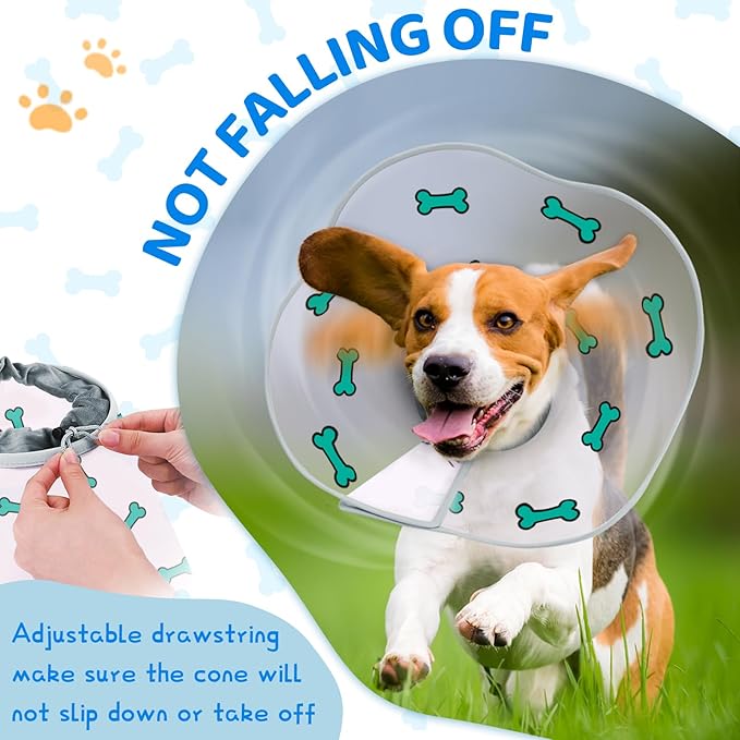 Dog Cone After Surgery - Soft, Comfortable, Adjustable Recovery Collar for Large, Medium, Small Dogs - Stop Licking with Soft Protect Edge (Bone, L)