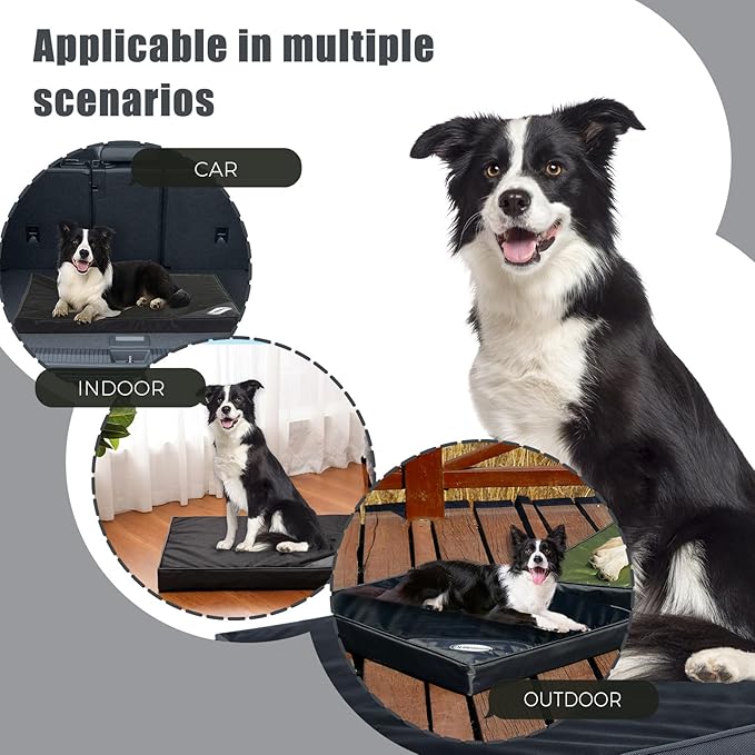 Orthopedic Outdoor Waterproof Dog Beds for Medium Dogs, Washable Crate Bed with Egg Crate Foam Pet Bed Mat and Removable Oxford Fabric Cooling Cover Bed,36"x 26", Black