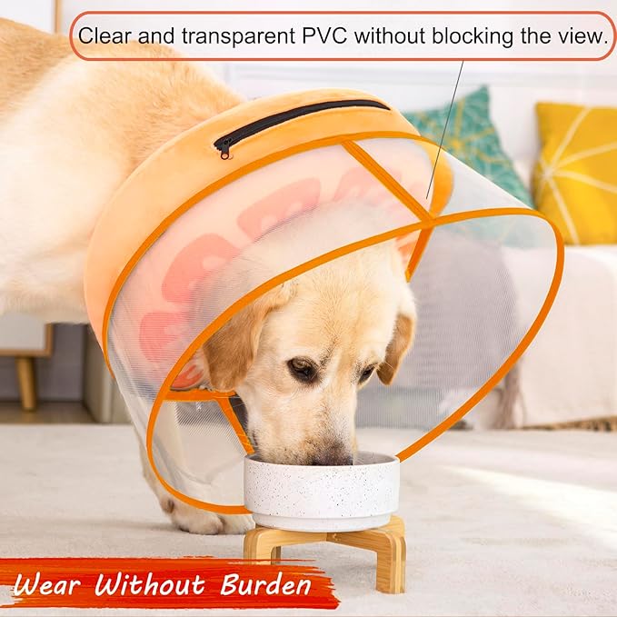 Inflatable Dog Cone Collar for Large Medium Small Dogs, Soft Dog Donut Collar Adjustable Recovery Cone for Pets After Surgery, Extra Enhanced Anti-Licking Guard Shield for Pets (ML, Orange)