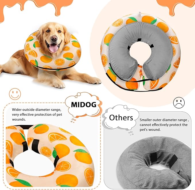 MIDOG Inflatable Dog Cone Alternative for After Surgery - Soft Protective Donut Collar Prevents Licking, Comfortable Recovery E-Collar Alternative for Small Medium Large Dogs (Orange,XS)