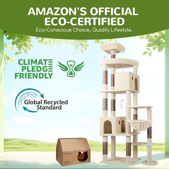 Globlazer Giant Cat Tree, 83 inch Cat Tree for Indoor Cats Large Adult, XXL Cat Tower with 9 Scratching Posts for 20lb+ Heavy Duty Large Adult Cats, F83, Beige
