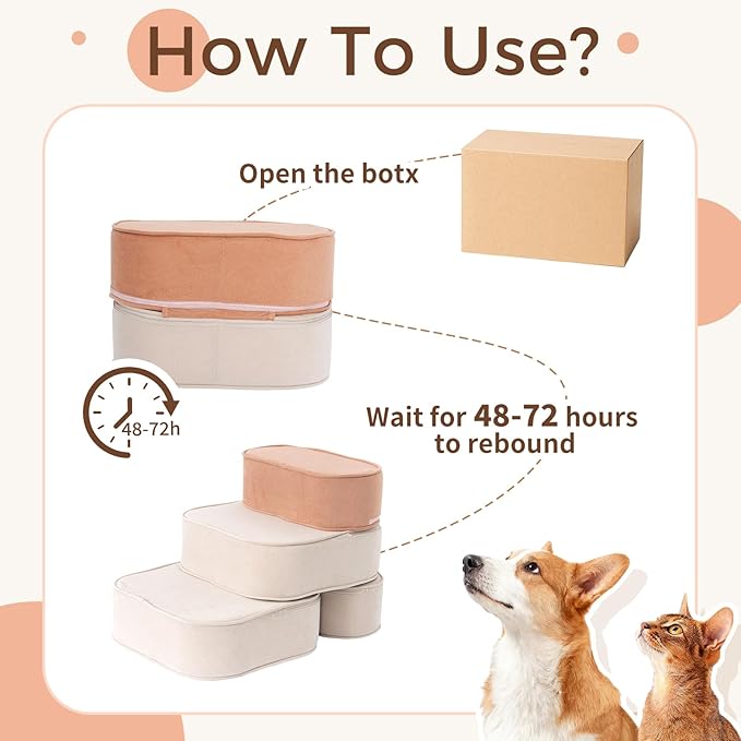 Dog Stairs for High Beds 16" H 3-Step Pet Steps Non-Slip Balanced with Washable Cover and Suitable Durable High Density Foam for Small Dogs Cats or Senior Dogs with Arthritis