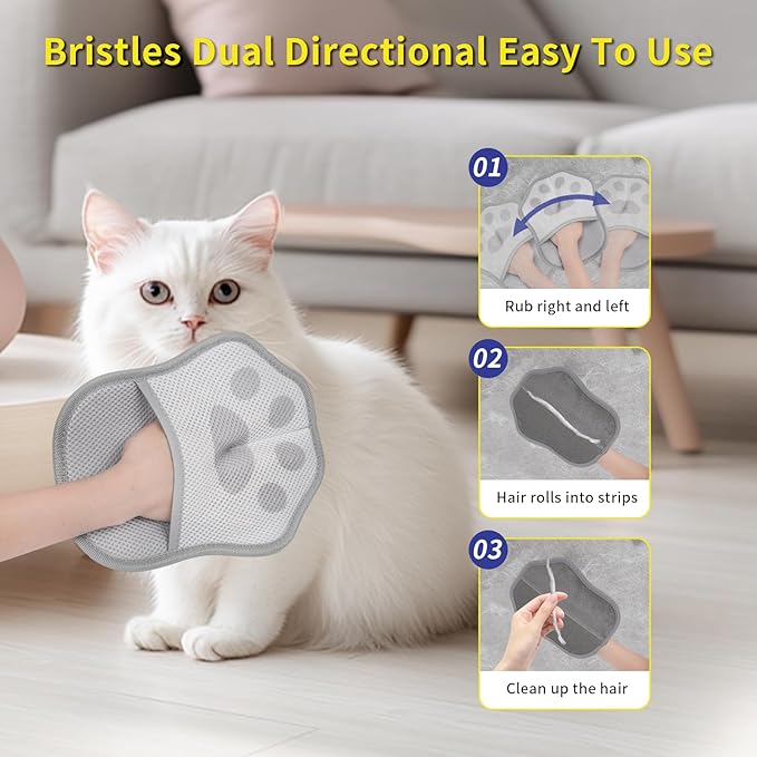Pet Hair Removal Glove for Cats& Dogs Enlarge Reusable Electrostatic Pet Hair Gloves, Pet Hair Remover Tool for Couch, Clothing,Carpet, Car Seat (Grey)