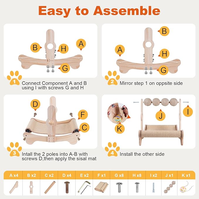 Oroonoko Cat Scratcher Bed for Indoor 3-in-1 Sisal Scratching Post & Hammock with Easy Assembly, Non-Tip Wood Base, Large Cat Bed & Scratch Pad & Scratch Balls (3-in-1 scracher Bed with Ball)